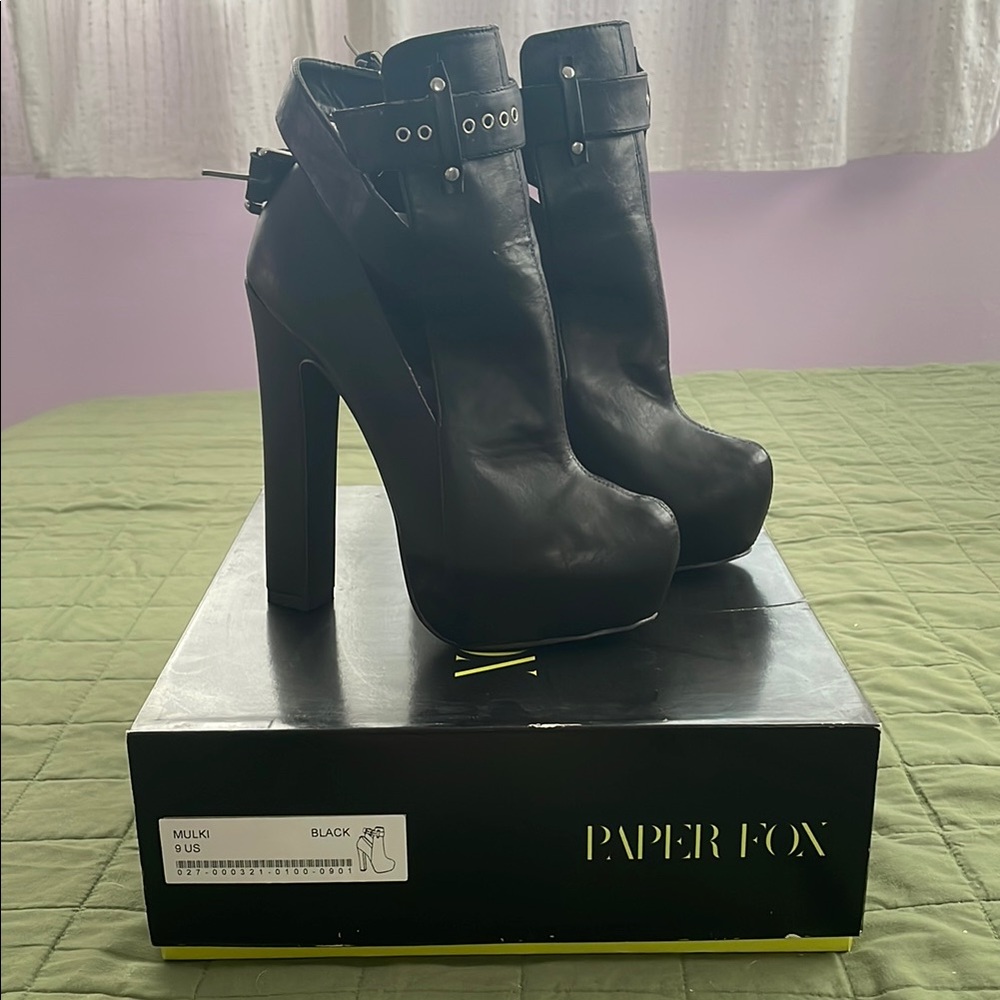 Paper Fox Women's Black High Heel Boots
